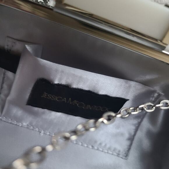 Jessica Mcclintock Clutch Crossbody Platinum Silver Beaded Bag - Picture 9 of 9
